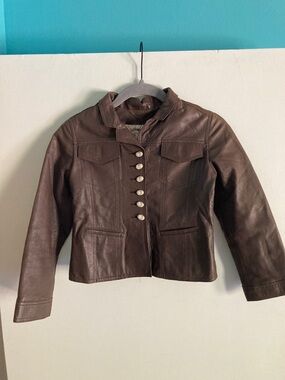 I Pinco Pallino Cavalleri Girls 8 Genuine Lamb Leather Brown Luxury Jacket